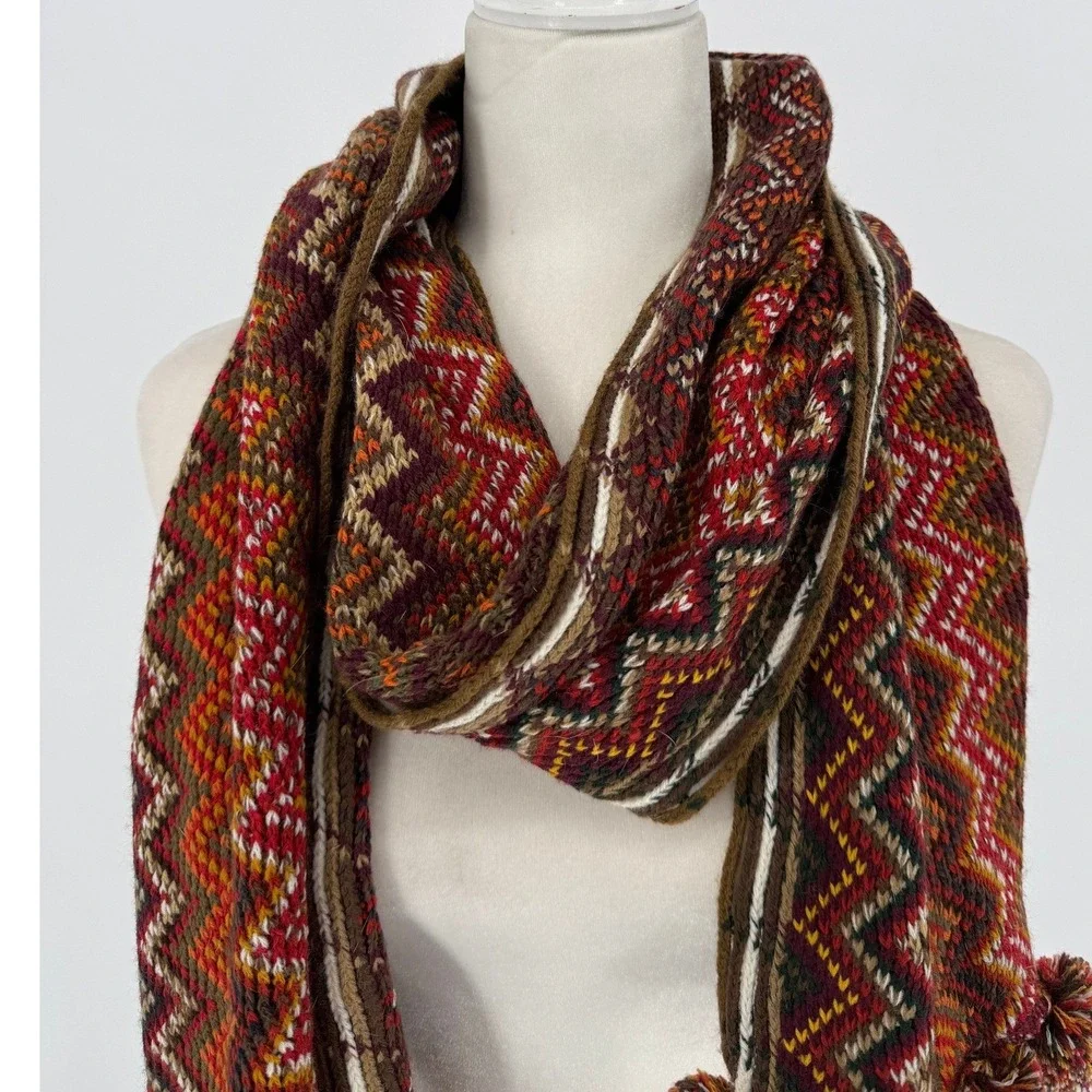 Cato Women's Cozy‎ Knit Scarf Chevron Pattern Pom Pom Tassels One Size